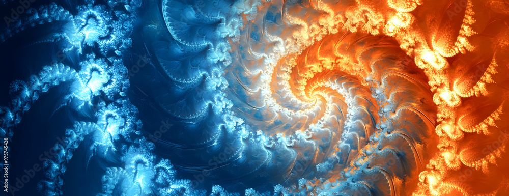 Poster a mesmerizing swirl of blue and orange colors, creating a dynamic and vibrant abstract pattern that 