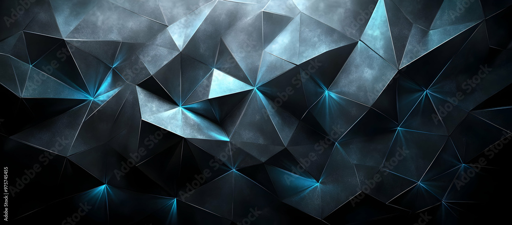 Poster abstract geometric design featuring triangular shapes with a blend of dark and blue tones, perfect f