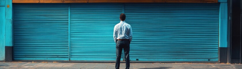 Despair of a Bankrupt Shop Owner: Symbolic Image of Economic Collapse and Financial Hardship