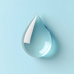 A single crystal-clear water droplet rests on a soft blue background, showcasing purity and simplicity in design.