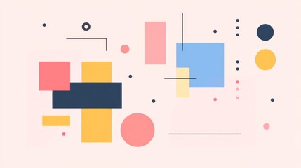 Abstract Pastel Geometric Shapes in Minimal Flat Design on Light Pink Background