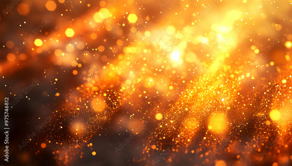 Poster a stunning display of golden sparkles and shimmering lights, perfect for adding warmth and elegance 