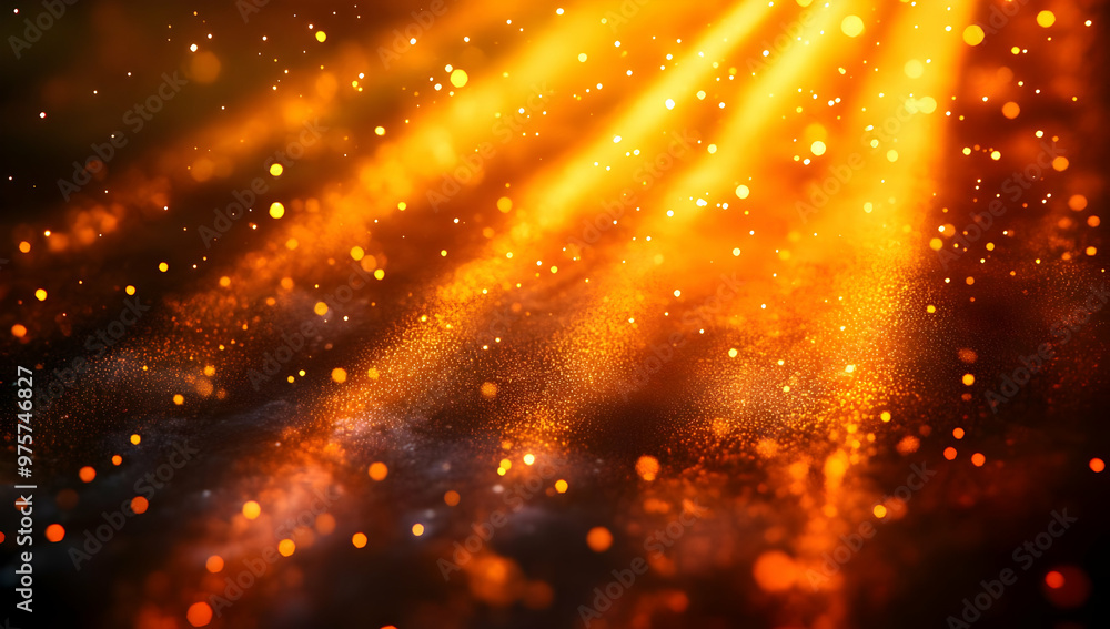 Poster vibrant rays of golden light illuminate a mystical space filled with shimmering particles and enchan