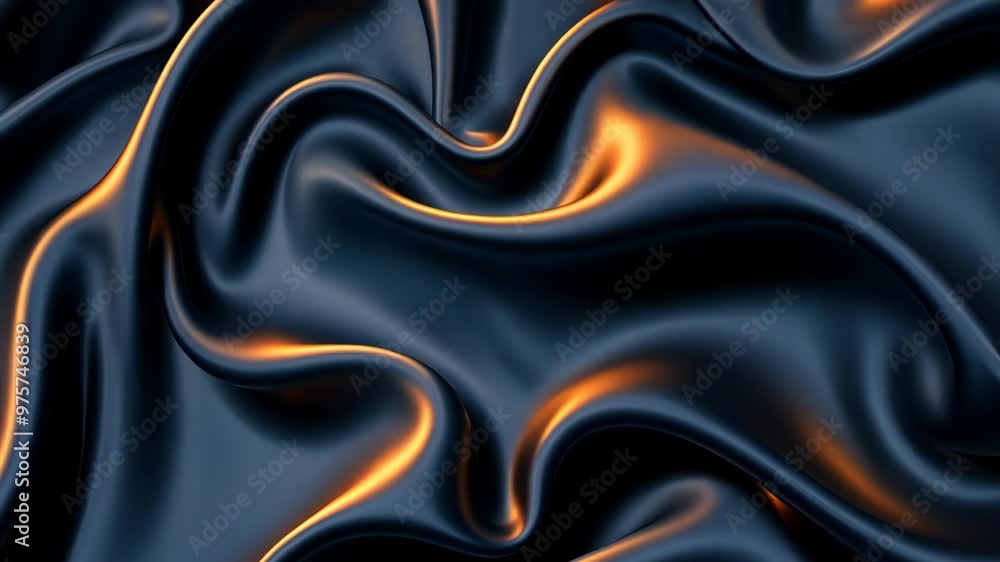 Poster captivating close-up of dark satin fabric with golden highlights showcasing intricate textures and s