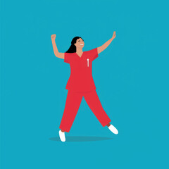 Happy nurse in red uniform