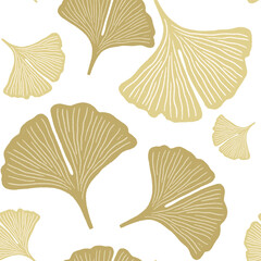 Tossed pattern with hand drawn ginkgo leaves.