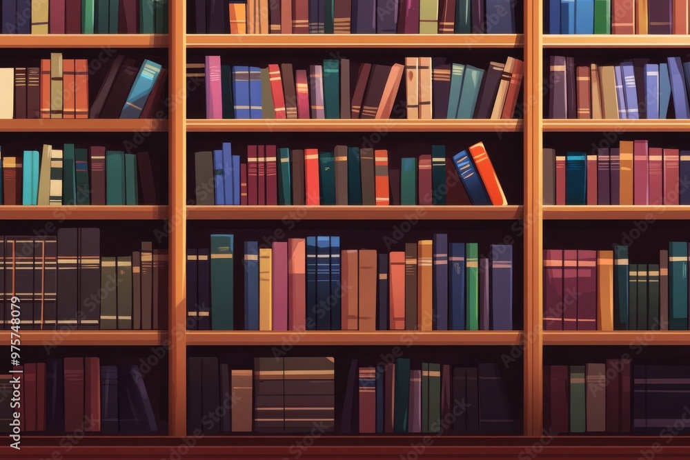 Poster depiction of library shelves featuring blank areas for text and design additions