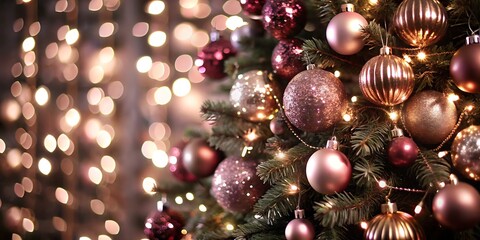 Christmas Tree With Baubles And Blurred Shiny Lights