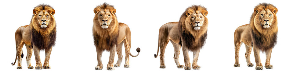 Obraz premium set of A Realistic lion standing, looking at the camera majestic male animal on a transparent background 