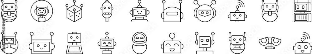 Aufkleber bundle of line icons of robot. editable stroke. minimalistic linear pictogram for design of cards, a