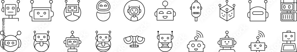 Poster robot line icon set. editable stroke. minimalistic linear pictogram for design of cards, apps, banne