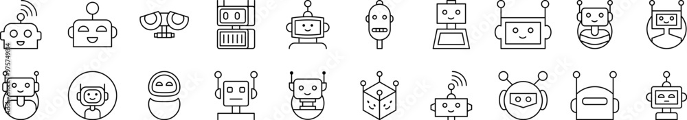Poster robot line icon pack. editable stroke. minimalistic linear pictogram for design of cards, apps, bann
