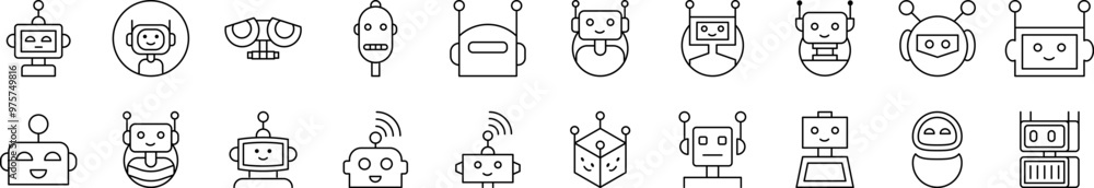 Aufkleber set of line icons of robot. editable stroke. minimalistic linear pictogram for design of cards, apps
