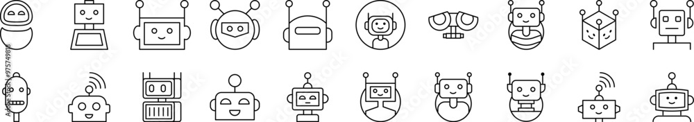 Poster robot outline web line icons collection. editable stroke. minimalistic linear pictogram for design o