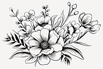 Elegant black-and-white floral illustration