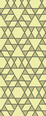 A geometric pattern featuring intersecting lines and diamond shapes in muted colors.