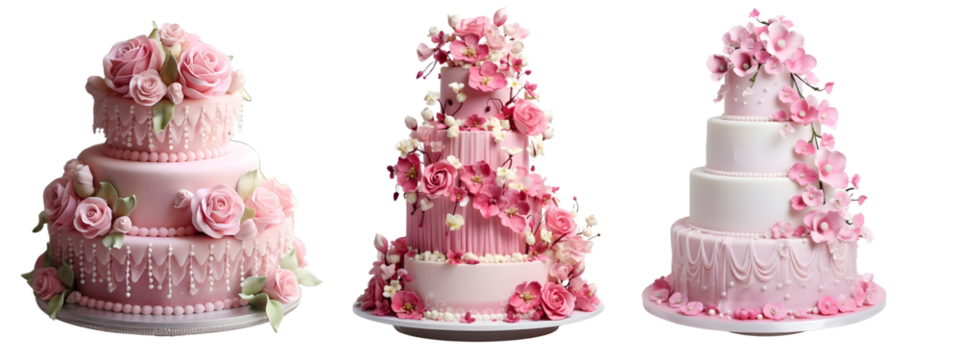 set of tiered cakes with delicate floral decorations - Powered by Adobe