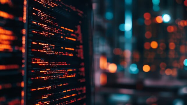 Red Code On Dark Screen With Bokeh Background