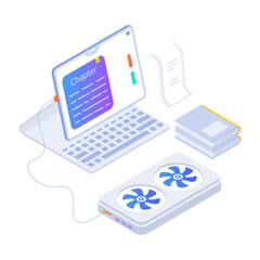 An isometric style icon of online reading 

