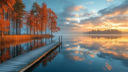 Obraz premium Beautiful autumn landscape. scenic autumn lakeside view. golden hues. travel tourism photography. 