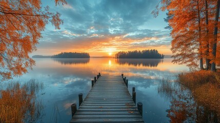 Naklejka premium Beautiful autumn landscape. scenic autumn lakeside view. golden hues. travel tourism photography. 