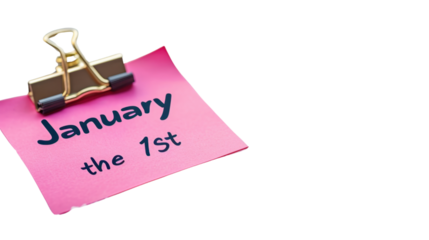 January the 1st , New Year 2025 on a sticky note on transparent background