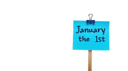 January the 1st , New Year 2025 on a sticky note on transparent background