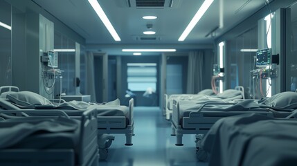 Empty Hospital Ward with Beds and Medical Equipment for Healthcare and Treatment Services