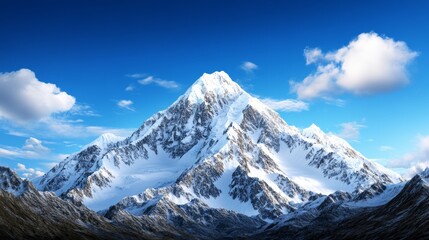 Obraz premium Majestic Snowy Mountain Peak with Blue Sky and Clouds