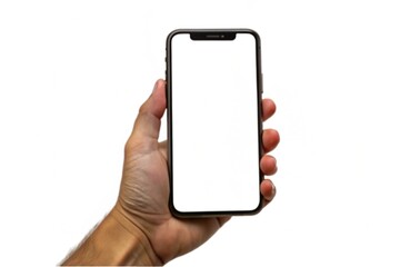 A hand gripping a smartphone with a blank screen, showcasing the device's sleek design and empty display