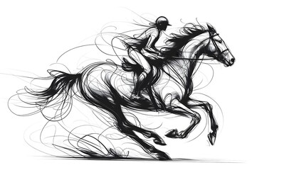 Sketch of a rider on horseback in motion