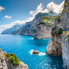 Azure Waters and Rugged Cliffs of the Amalfi Coast, Italy's Coastal Gem