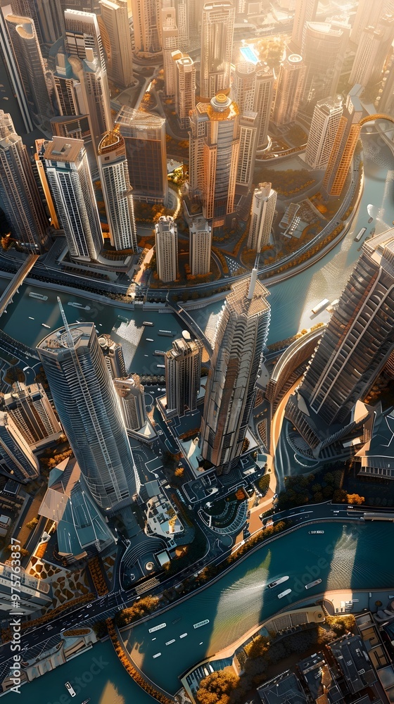 Aufkleber futuristic urban cityscape with digital twin technology enabling simulations and assessments for dev