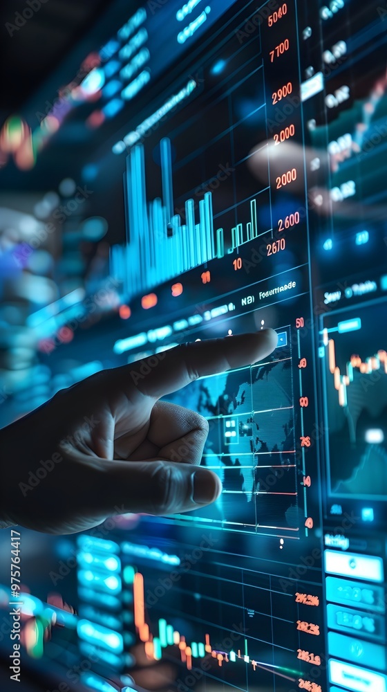 Poster financial analysts reviewing blockchain transaction data on a digital dashboard ensuring transparenc