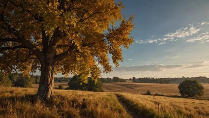 Obraz premium photo of a garden landscape with trees in autumn made by AI generative