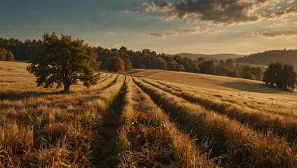 Fototapeta premium beautiful autumn meadow landscape photo made by AI generative