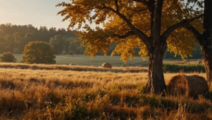 Fototapeta premium photo of wheat field landscape in the afternoon made by AI generative