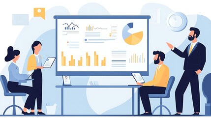 Fototapeta premium A business consultant presenting growth strategies to a team in a contemporary boardroom