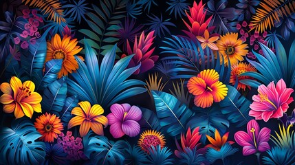 Colorful vivid psychedelic tropical seamless pattern. Vector hand drawn illustration