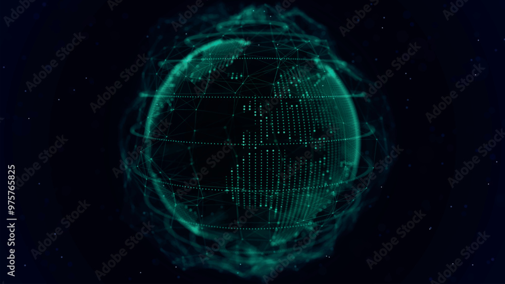 Wall mural world map point and line composition concept of global business. global network connection. 3d vecto