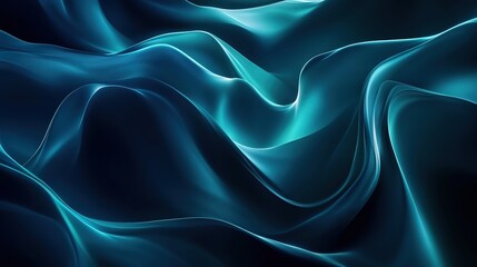 Obraz premium Ethereal Gradient Waves on Dark Abstract Background, Futuristic Design with Glowing Edges and Fluid Motion. Digital Art with Smooth Flowing Blue and Teal, Silky Textures and High Contrast.
