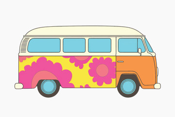 Colorful retro hippie van illustration © Rawpixel.com