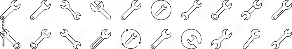 Poster wrench outline web line icons collection. editable stroke. minimalistic linear pictogram for design 