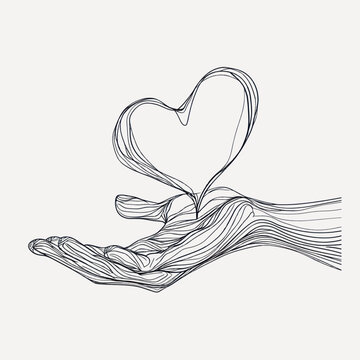 recommend clip art: Hand holding heart line art