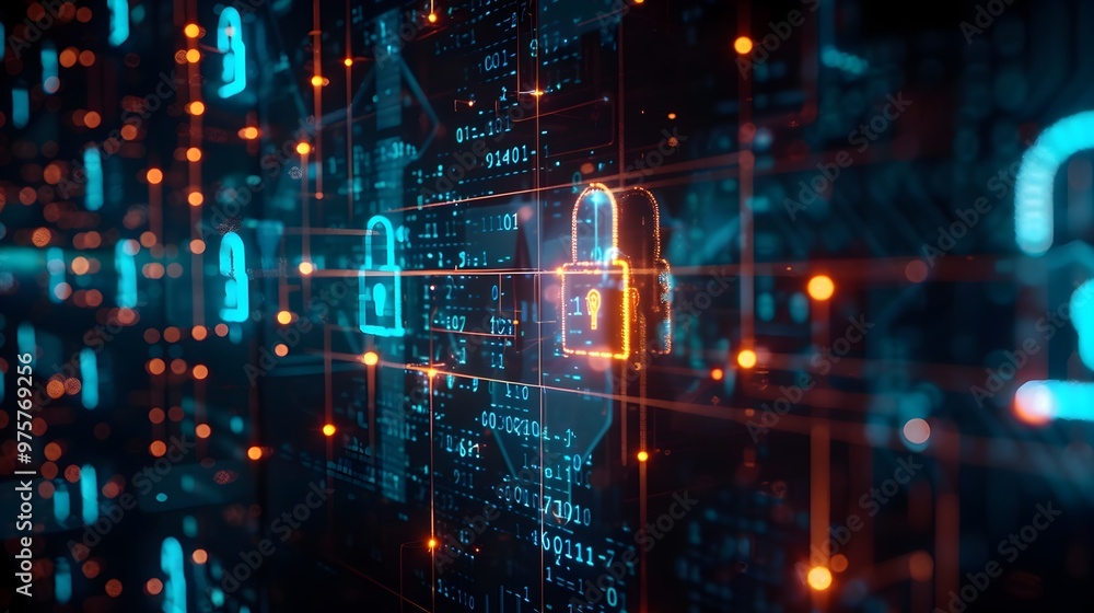 Poster digital fortress protecting organization s network from cyber intrusions with visible security layer
