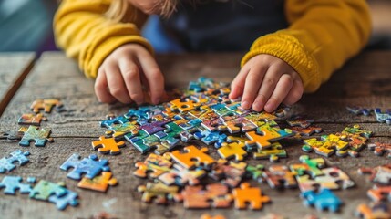 A Child's Focus on Solving a Puzzle