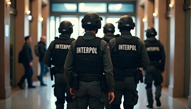 Interpol officers inside a public building