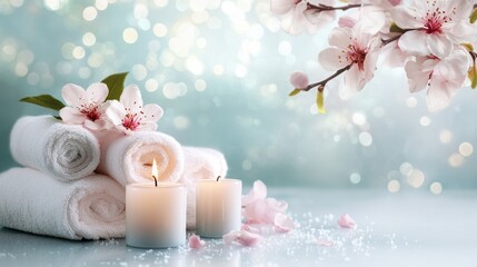 A spa voucher with soft, colors and floral accents, isolated on a white background