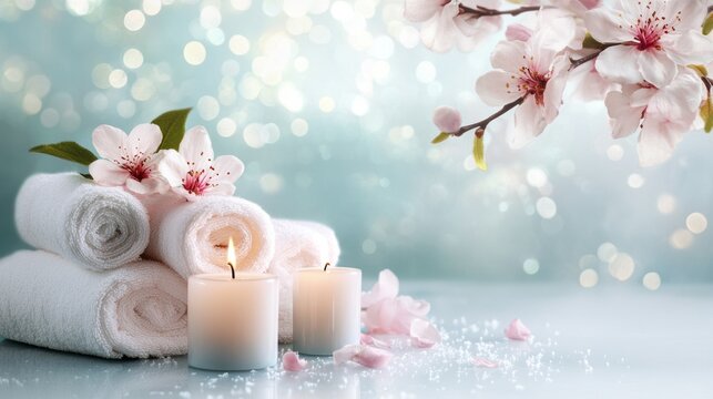 A spa voucher with soft, colors and floral accents, isolated on a white background