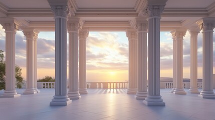 Stone columns  concrete texture pillar classical building exterior with sunset sky